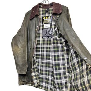 VTG Barbour Beaufort Waxed Cotton Jacket Green Brown Corduroy Collar C42 107C